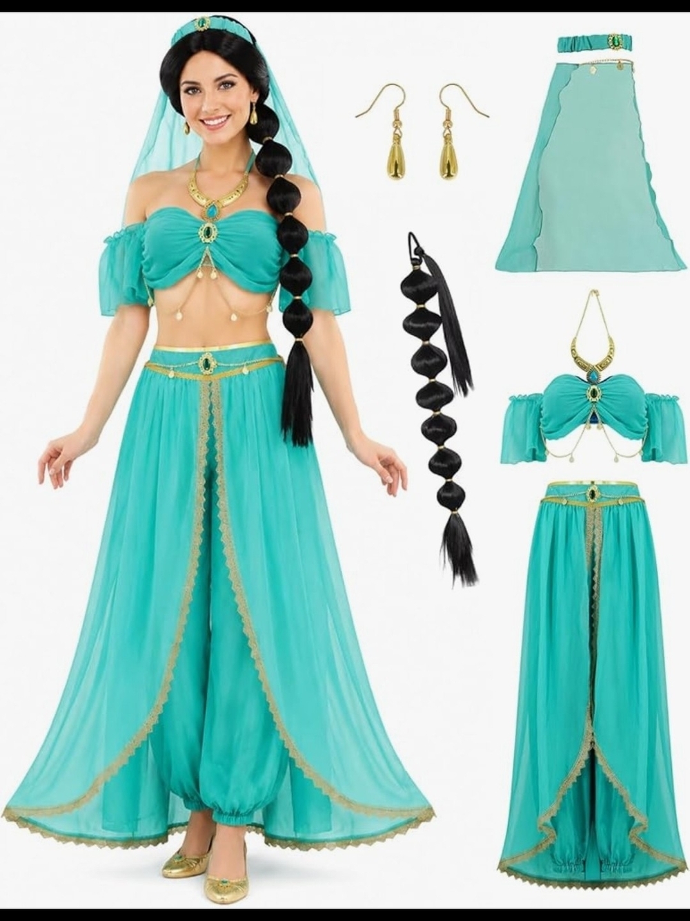 Turquoise Arabian Princess Costume Set with Gold Trim